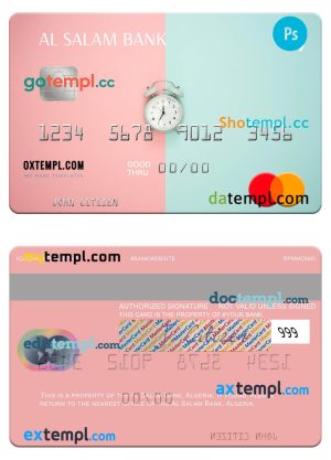Algeria Al Salam Bank mastercard template in PSD format