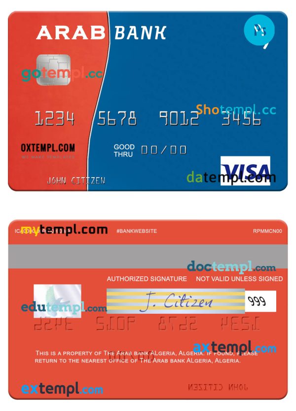 Algeria Arab Bank Algeria visa card template in PSD format