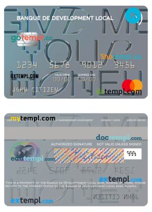 Algeria Banque de Développement Local mastercard template in PSD format
