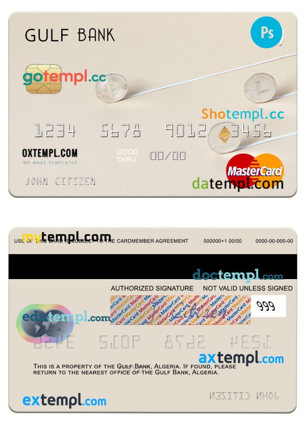Algeria Gulf Bank mastercard template in PSD format