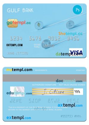 Algeria Gulf Bank visa card template in PSD format