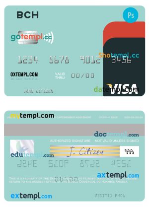 Angola Banco Comercial do Huambo visa card template in PSD format