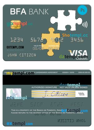 Angola Banco de Fomento visa card template in PSD format