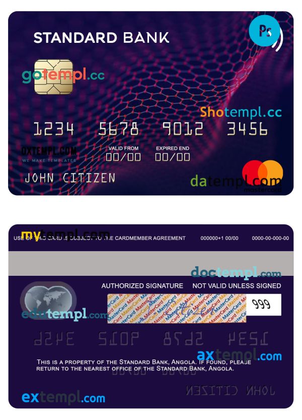 Angola Standard Bank mastercard template in PSD format