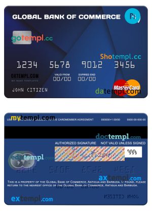 Antigua and Barbuda Global Bank of Commerce mastercard template in PSD format