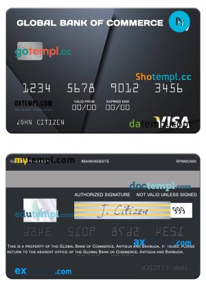 Antigua and Barbuda Global Bank of Commerce visa card template in PSD format