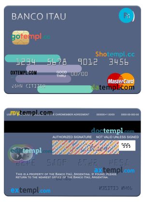 Argentina Banco Itaú mastercard template in PSD format