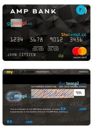Australia AMP Bank mastercard template in PSD format