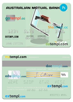 Australia Australian Mutual Bank visa card template in PSD format