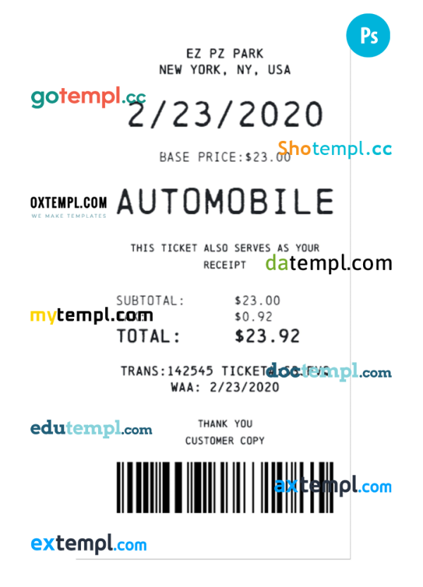 CAR PARKING payment receipt PSD template