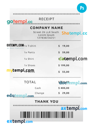 COMPANY payment receipt PSD template