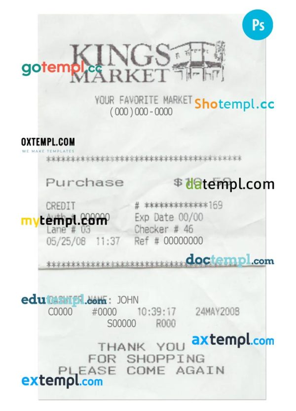 KINGS MARKET payment check PSD template