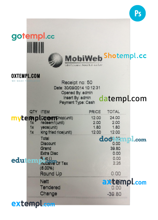 MOBIWEB payment receipt PSD template
