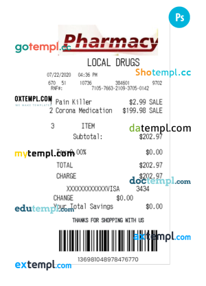 PHARMACY payment receipt PSD template