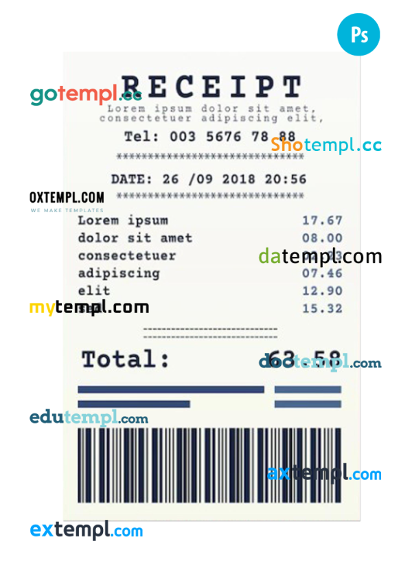 RECEIPT sample PSD template