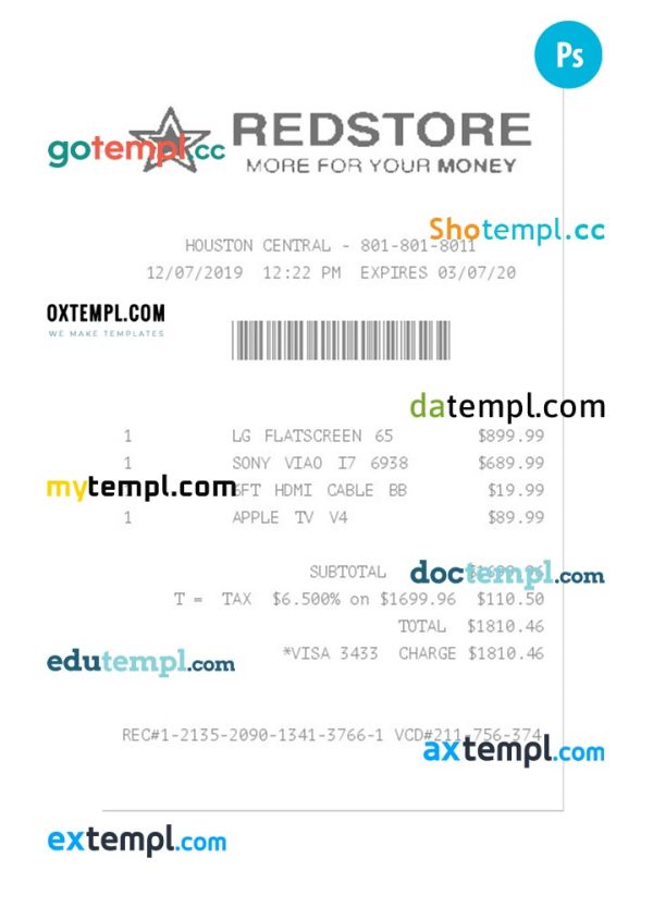 REDSTORE payment check PSD template