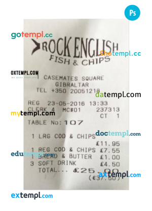 ROCK ENGLISH payment receipt PSD template