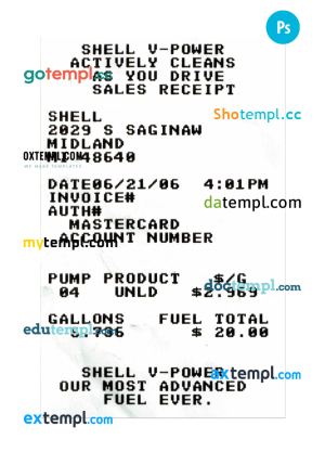 SHELL V-POWER payment receipt PSD template
