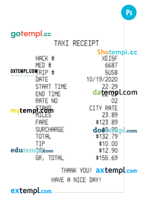 TAXI payment receipt PSD template