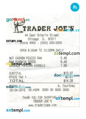 TRADER JOE'S cash receipt PSD template