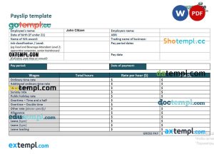AUSTRALIA WAGELINE payslip template in Word and PDF formats