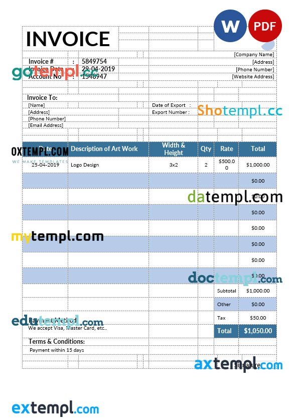 Artist Invoice template in word and pdf format