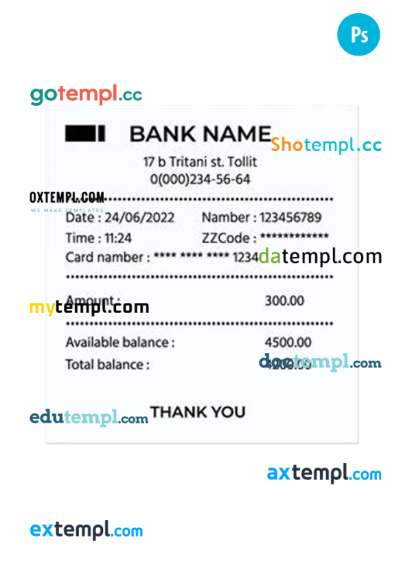 BANK payment receipt PSD template