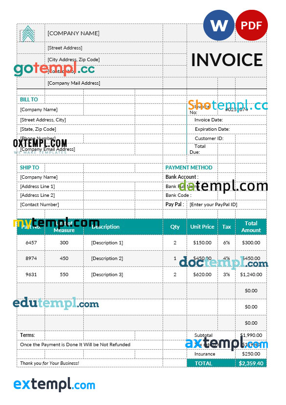 Basic proforma invoice template in word and pdf format