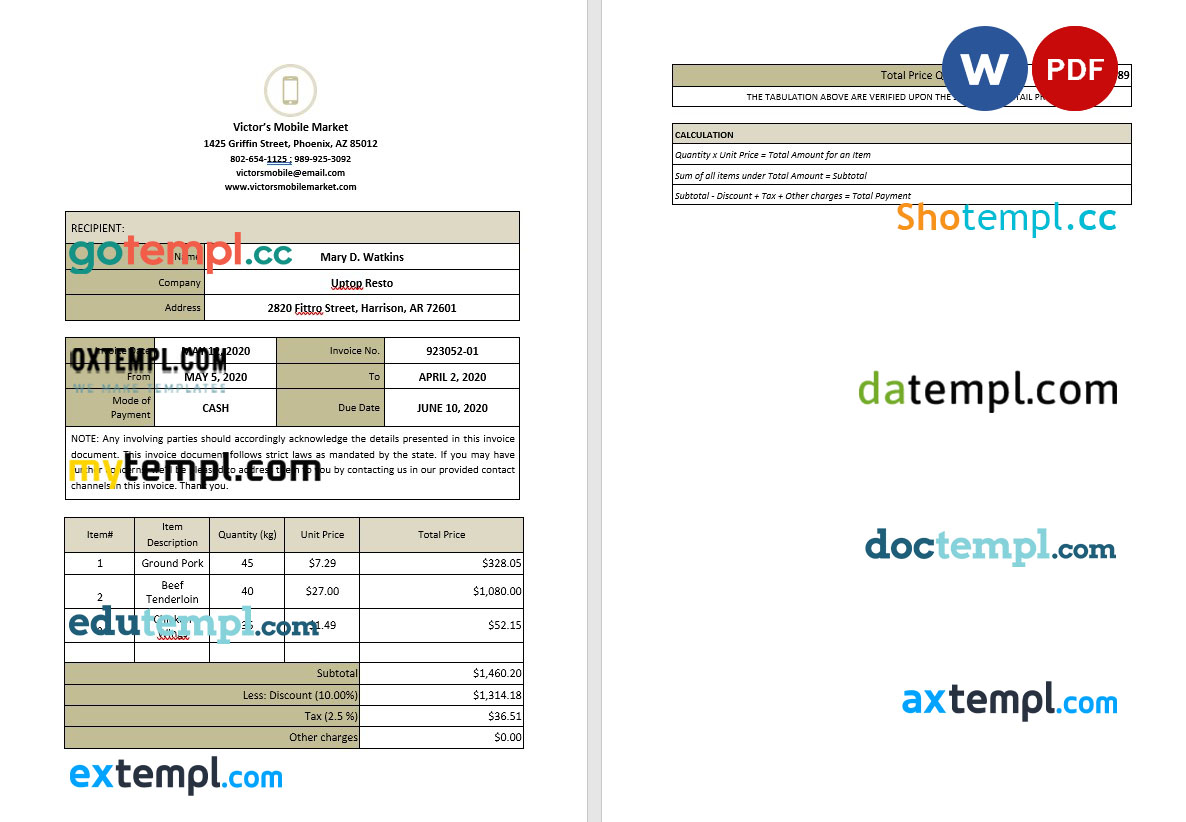 Blank Work From Home Invoice template in word and pdf format