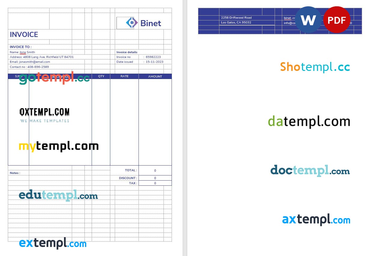 Business Networking Invoice template in word and pdf format