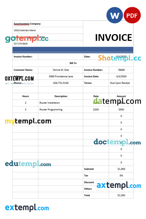 Computer Services Invoice template in word and pdf format