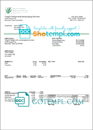 extrim sport company fully editable earning statement in Word and PDF formats