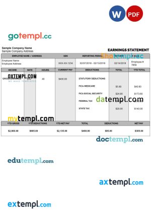 EMPLOYEE gross earnings statement template in Word and PDF format