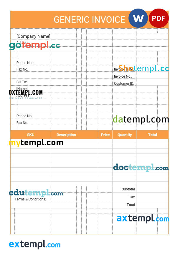 Editable Generic Invoice template in word and pdf format