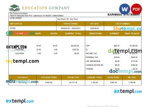 Education company fully editable payslip template in Word and PDF formats