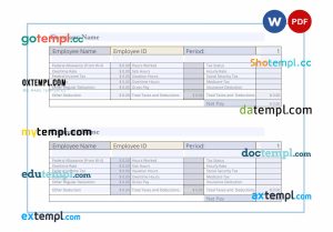 Employee pay stub template in PDF and Word formats, version 3