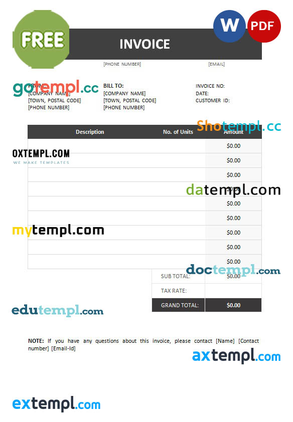 Free Invoice Example template in word and pdf format