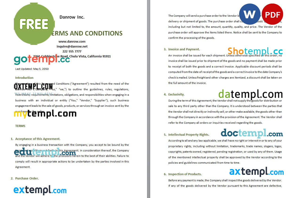 Free Invoice Terms And Conditions template in word and pdf format
