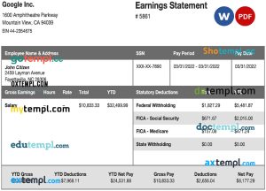 # safe speech pay stub template in Word and PDF format