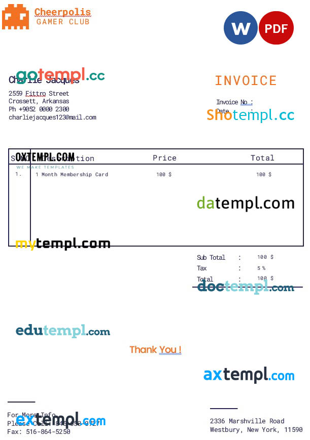 Gaming Company Invoice template in word and pdf format