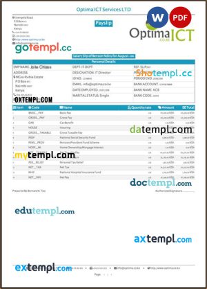 INDIA OPTIMA ICT Services LTD payslip template in Word and PDF formats