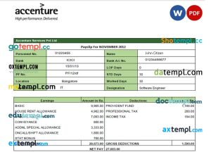 IRELAND ACCENTURE IT company earning statement template in Word and PDF formats