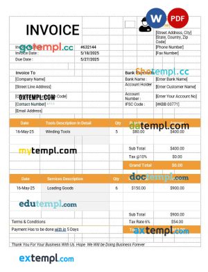 Real Estate Sales Invoice template in word and pdf format