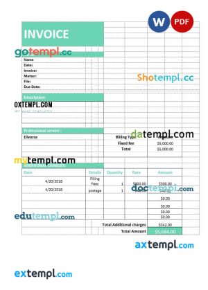 Legal Service Invoice template in word and pdf format