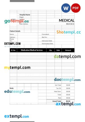 Medical Bill Format template in word and pdf format