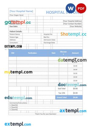 Medical invoice template in word and pdf format
