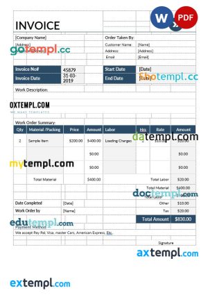 Moving company invoice template in word and pdf format