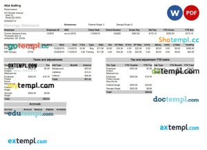 NGA Staffing pay stub template in PDF and Word format