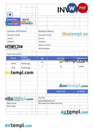 Non Tax Invoice template in word and pdf format