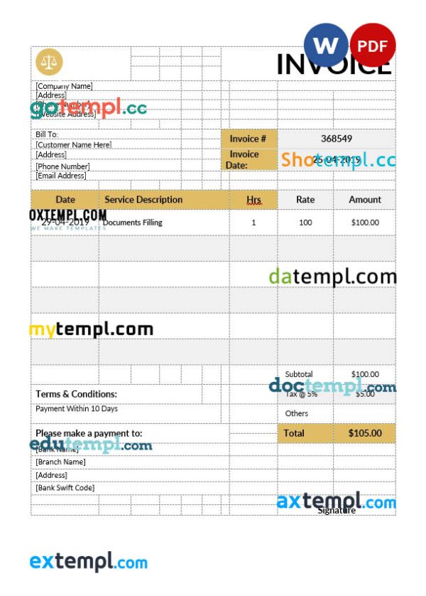 Notary Invoice template in word and pdf format